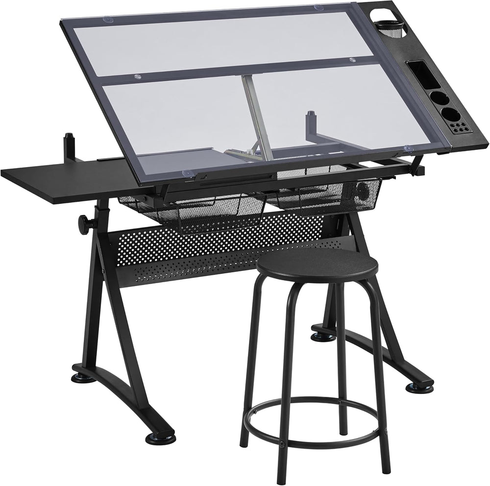 Topeakmart Height Adjustable Drafting Desk Artist Drawing Table Stool Set