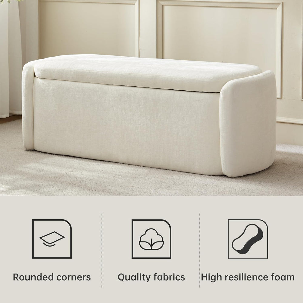 VKNOW Storage Bench, Upholstered Storage Ottoman Bench with Hinge, Cream | Ot...
