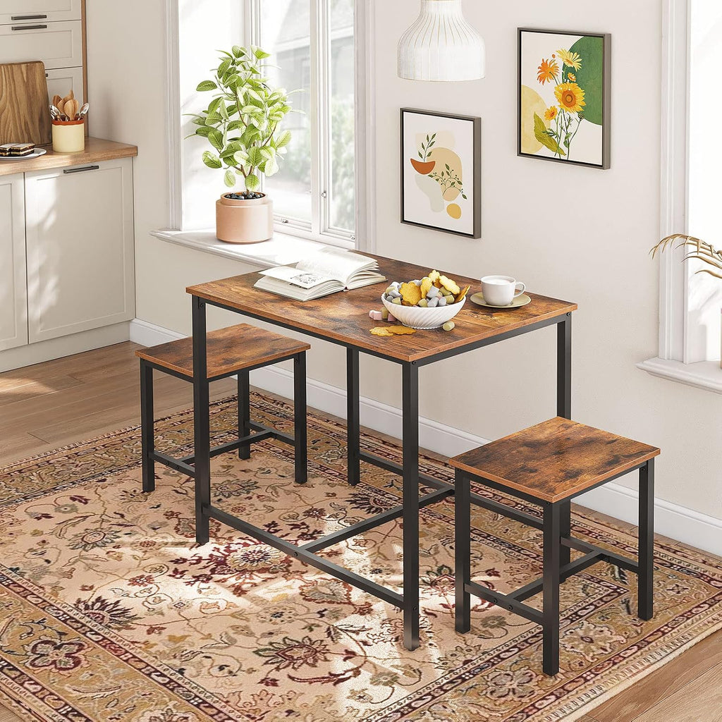 HOOBRO 3-Piece Industrial Dining Table Set, Kitchen Table, Space Saving Dinette for Kitchen, Dining Room, Small Space, Breakfast Nook, Living Room, Party, Rustic Brown and Black BF75CZ01G1