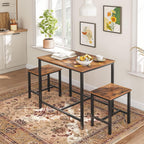 HOOBRO 3-Piece Industrial Dining Table Set, Kitchen Table, Space Saving Dinette for Kitchen, Dining Room, Small Space, Breakfast Nook, Living Room, Party, Rustic Brown and Black BF75CZ01G1