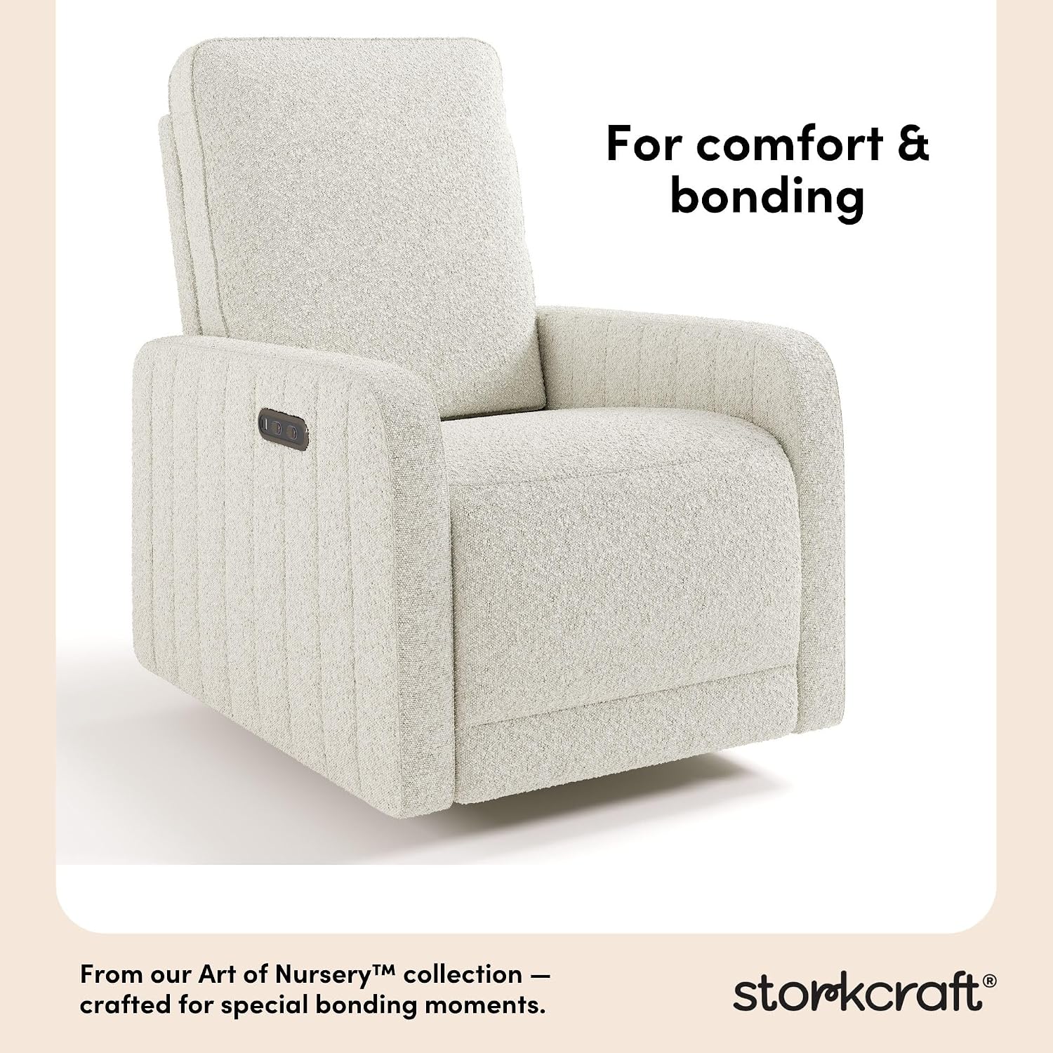 Storkcraft Kyoto Deluxe Power Recliner Swivel Glider, Ivory Boucle | Premium Electronic Power Recliner for Nursery, Includes Dual-USB Charging Port with USB-A & USB-C, Glider Rocking Chair