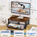 OPNICE Computer Monitor Stand Riser, Desk Organizer with Drawer, Laptop Stand, Office Desk Accessories & Workspace Desktop Organizers Storage for Office Supplies(Brown)