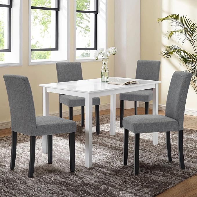 LSSPAID Dining Chairs Set of 4, Modern Stylish Fabric Upholstered Parson Chair, Dining Room Chairs with Solid Wood Legs for Kitchen Living Room, Grey