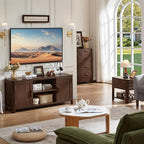 Farmhouse 55" Entertainment Center,Walnut Tv Stand with Adjustable Shelves & 2 Door Storage,Wooden Media Console Cabinet for TVs Up to 65 inches, Rustic Tv Stands for Living Room,Bedroom