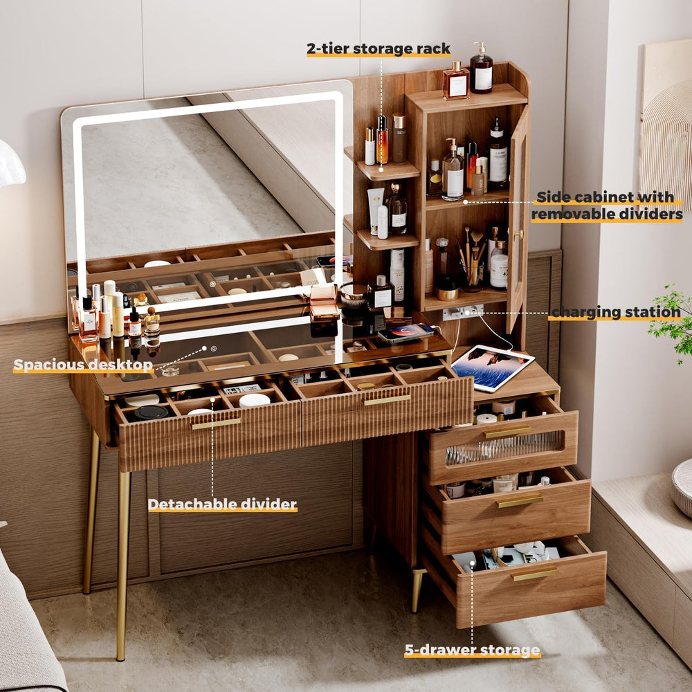 Arulvmrn Vanity Desk with 29.53" HD Lighted Mirror, 47.24" Big Mode...