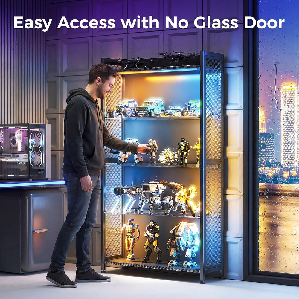 AODK Display Case with Glass Shelves & RGB Lights, 4-Tier Display Cabinet