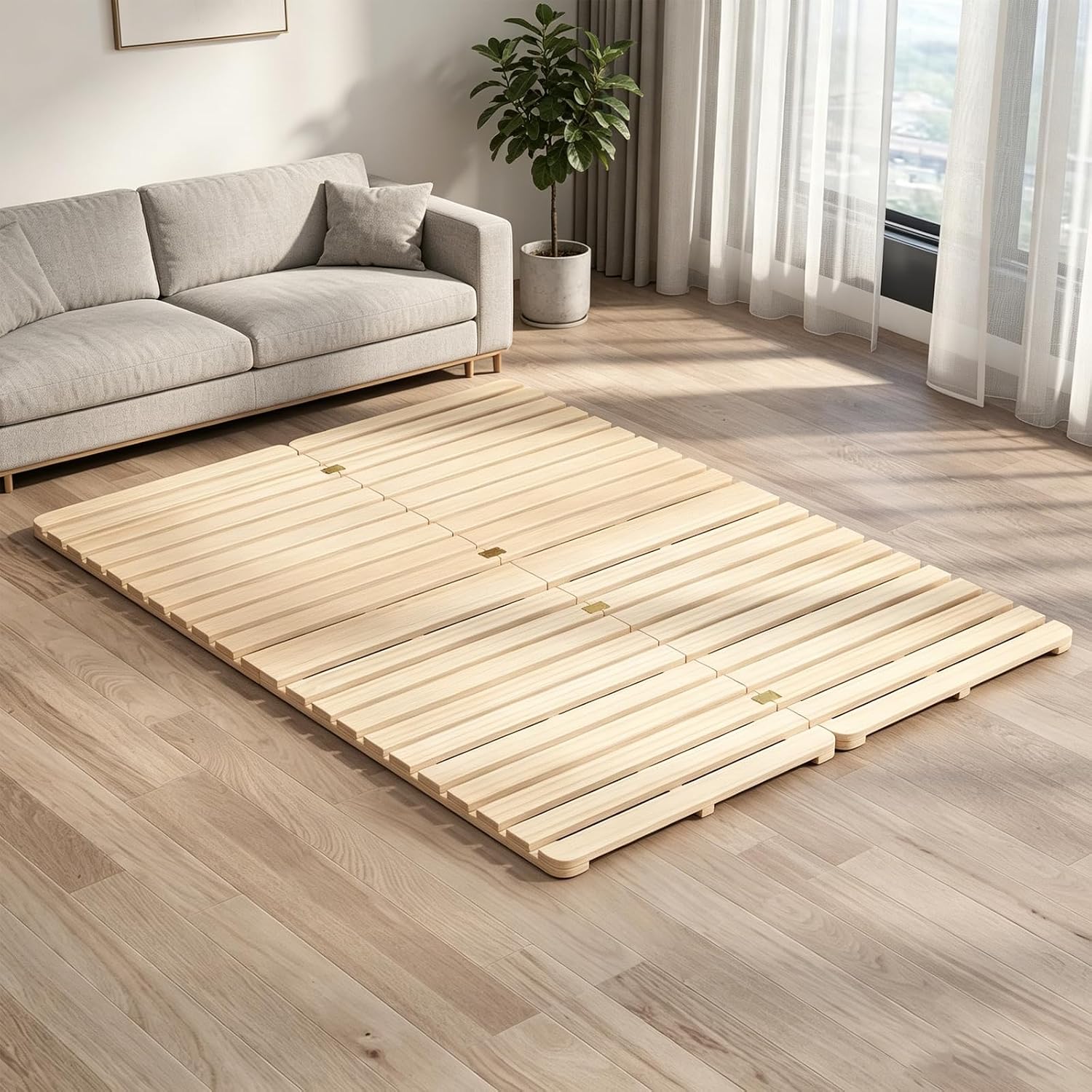 LILYPELLE Floor Bed Frame, Solid Wood Japanese Tatami Bed Frame, Foldable & Breathable & Moisture-Proof Bed Plate for Futon Mattress or Floor Sleeping, Standard Queen
