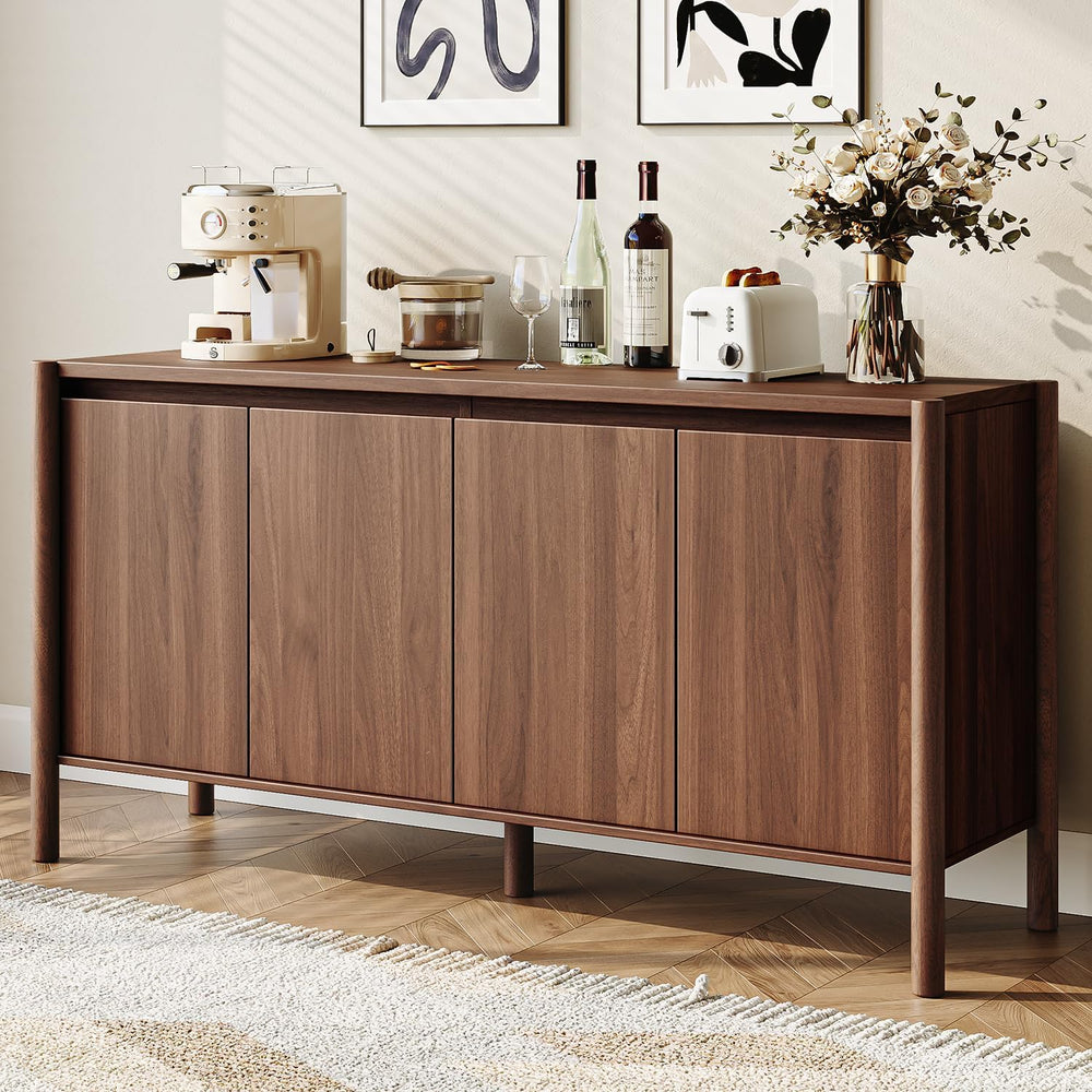 CHUWELL 59" Walnut Sideboard Buffet Cabinet, Mid Century Modern Storage ...