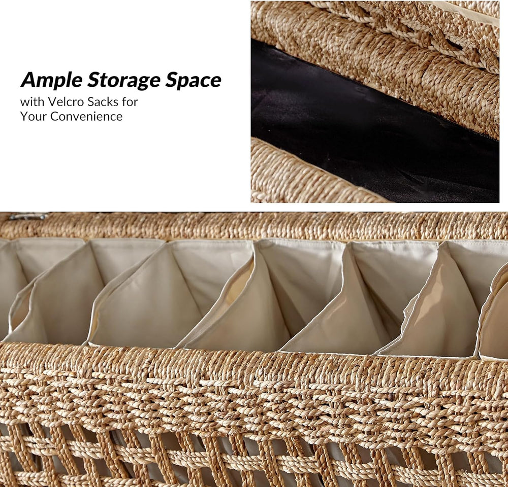 HULALA HOME 56" Rattan Storage Bench, Boho Wicker End of Bed Bench, Natu...