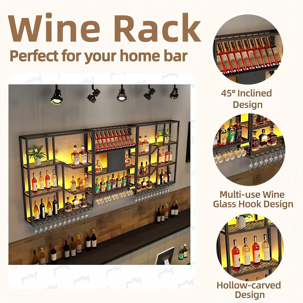 79" Large Metal Wine Rack Wall Mounted, 3 Tier Liquor Shelf & Liquor...