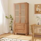 Kitchen Pantry Storage Cabinet, Kitchen Storage Cabinets with Rattan Doors and 2 Drawers, Pantry Cabinet with Adjustable Shelf, Adjustable Shelves for Dining Living Room