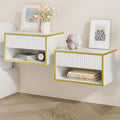 4ever2buy Floating Nightstand Set of 2, Modern Wall Mounted Nightstand with Open Shelf and Fluted Drawer, White and Gold Night Stand for Bedroom, White