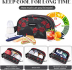 Cerbonny Reusable Lunch Bag, Freezable Insulated Cooler Bag for Work School Travel, Leak-Proof, 2.5L, Rose Flower, Floral Pattern
