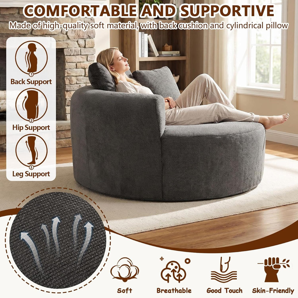(New) Round Floor Chair Lounger Indoor, Circle Couch With 2 Pillows for Livin...