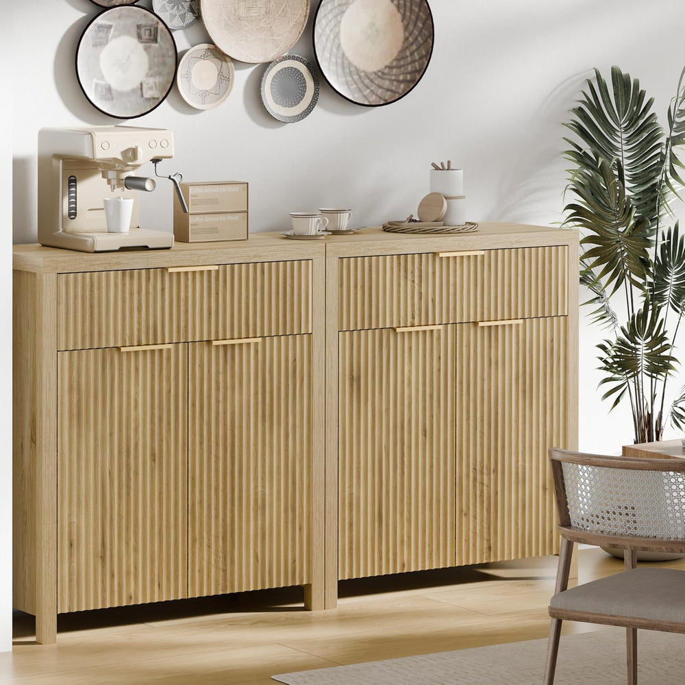 Lulive Fluted Buffet Cabinet with Storage Sideboard Cabinet Adjustable Shelve...