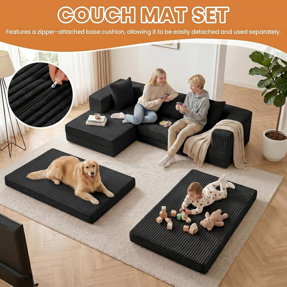 79" Modular Sectional Sofa, Convertible Sleeper Sofa Bed, Modern Tri-Fol...