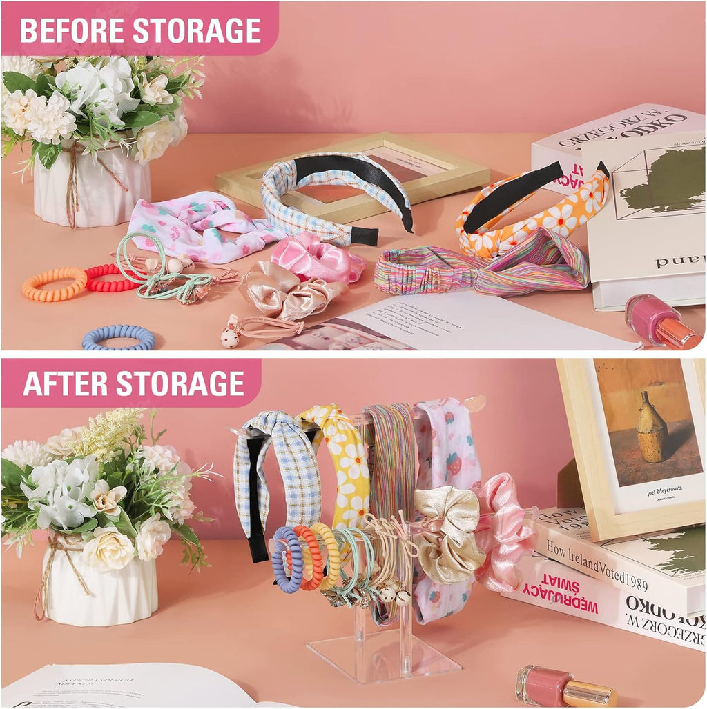 Headband Holder Scrunchie Holders Acrylic, Clear Hair Ties Stand Organizer, Headband Display Stand, Scrunchie Storage Organizers, Hair Accessories Organizer for Women and Girls