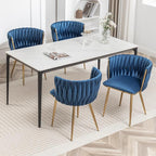 Velvet Dining Chairs Set of 4, Modern Upholstered Dining Chairs with Gold Metal Legs for Dining Room, Vanity, Kitchen, Living Room(Blue)