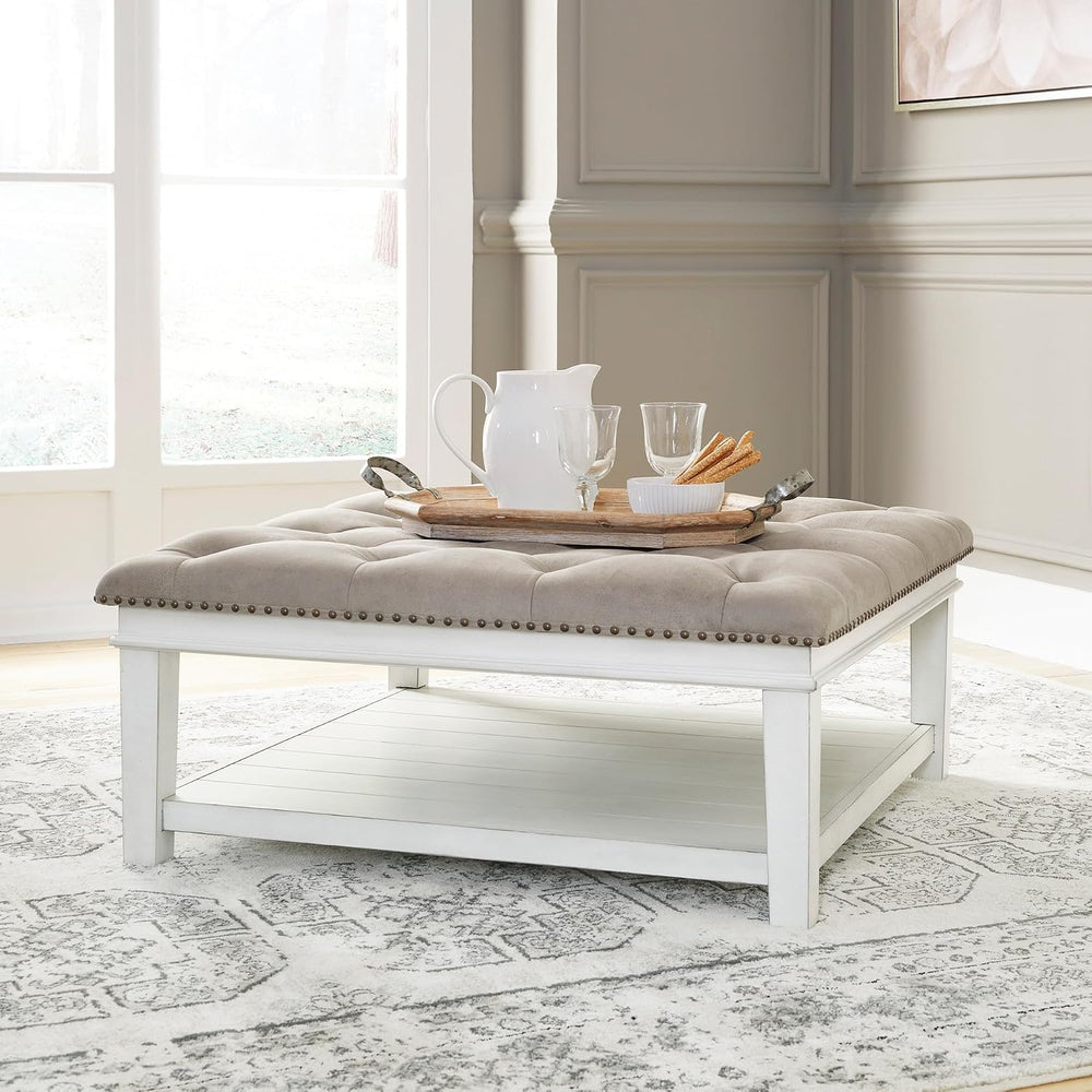 Signature Design by Ashley Kanwyn French Country Upholstered Square Ottoman C...
