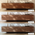 Modern Walnut TV Stand – Long Media Console with 4 Doors, Large Concealed Storage, Cable Management & Metal Legs, Contemporary Entertainment Center for Living Room (Walnut Brown, 86.6")