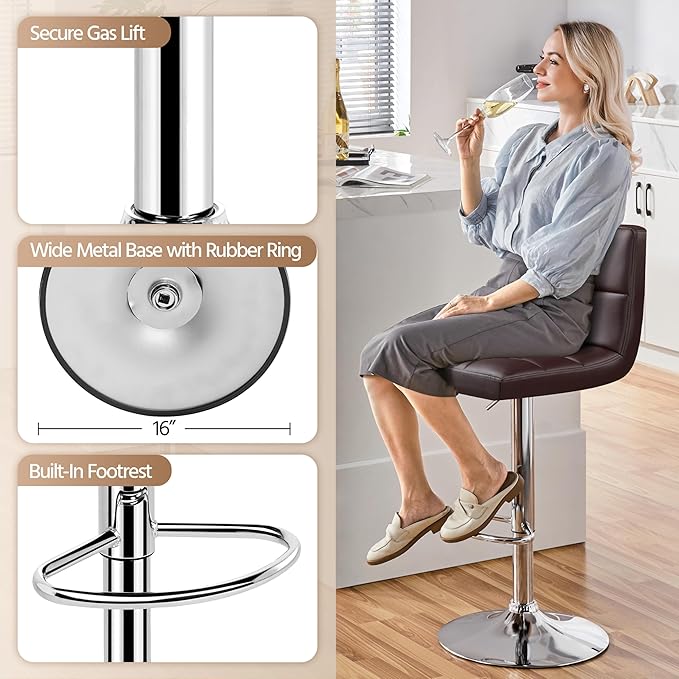 Yaheetech Bar Stools Set of 4 - Modern Adjustable Kitchen Island Chairs Counter Height Barstools Swivel PU Leather Chair 30 inches,X-Large Base and Seat, Brown