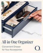 QWATCH Watch Stand Display Case - Acrylic Watch Box for 2 or 4 Watches with Jewelry Valet Tray and Drawer