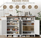 6-Tier Shoe Cabinet with Doors,Farmhouse Shoe Storage Cabinet,White | Narrow Shoe Cabinet with Adjustable Shelves, Large Capacity Wooden Shoe Rack Organizer for Entryway, Hallway, Living Room