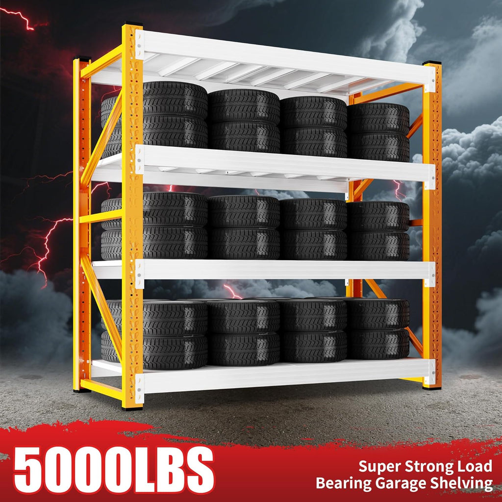 5000LBS Garage Shelving 59" W Garage Shelving Heavy Duty 4-Tier Metal Storage Shelves Adjustable Shelf Unit Storage Rack for Basement Supermarket Warehouse 59" W x 20" D x 78" H Orange-White