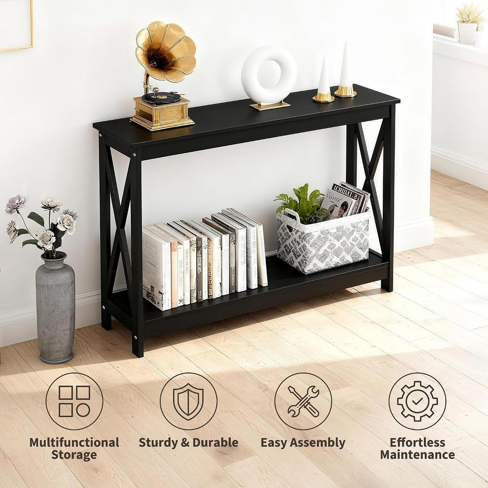 SUPER DEAL Console Table 47”, 2-Tier Narrow Sofa Side Table with Storage Shel...