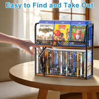 Alyoen 2-Tier DVD Storage Rack, DVD Shelf, DVD Holder Organizer with Display Top Shelf & Non-slip Pads, Stores Up to 56 DVDs, Retro DVD Stand Tower for Music Enthusiasts, Collection