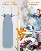 2PCS Ironing Board Holder Wall Mount White, Stainless Steel Ironing Board Hanger for Laundry Room, Adjustable Distance Holder Hook