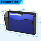 3 Single Pocket Wall File Holder, Mesh Hanging File Folder Paper Organizer, Vertical Wall Mounted Mail Basket, Storage Organization Magazine Rack for Office, Home and School, Black