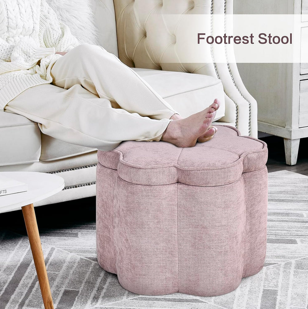 Crestview Collection 14.5" H Pink Flower Storage Ottoman,Sandy Pink | Ch...