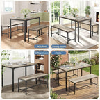 DUMOS Dining Table Set, Dining Table for 4 with Bench,Kitchen Table, Space-Saving Ideal 4-Person Set for Dining Room Kitchen Apartment Corner Grey 3 Pack