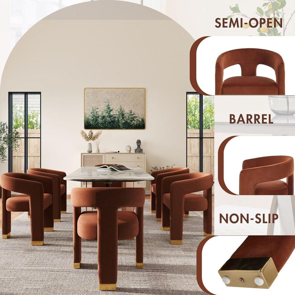 Hyfirm Barrel Dining Chairs Set of 4, Velvet Upholstered Armchairs with Open-...
