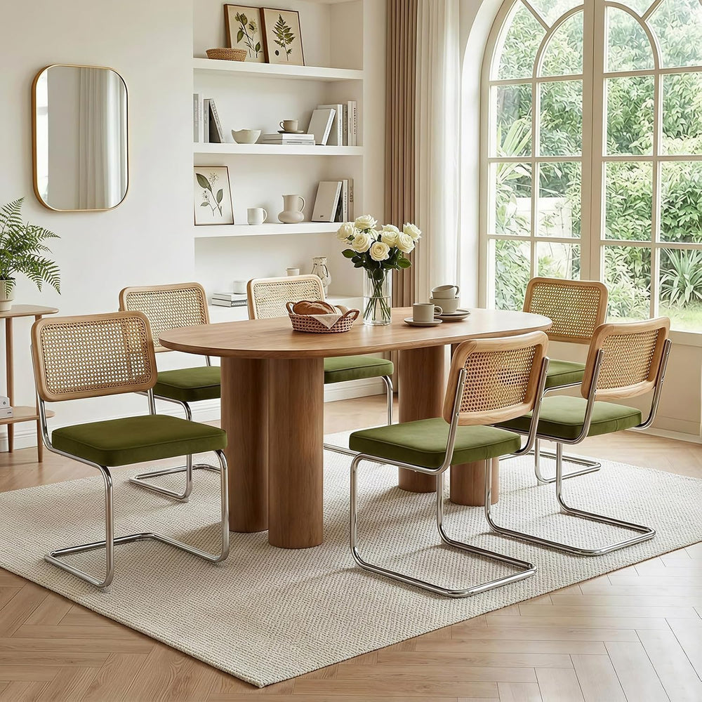 Rattan Dining Chairs Set of 2,Mid Century Modern Cane Back Chairs with Velvet...