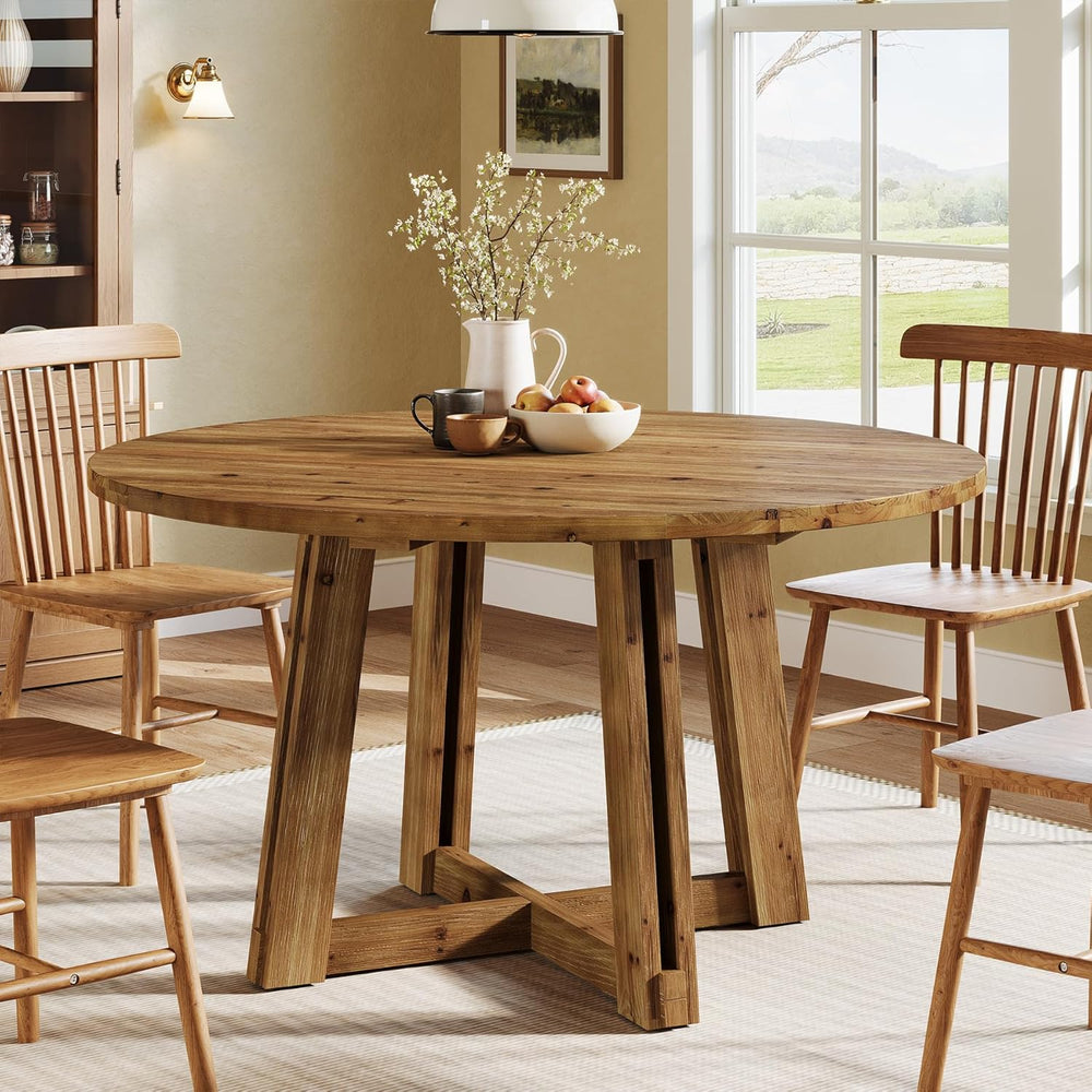47.3" Solid Wood Dining Table for 4-6, Round Wood Kitchen Table | Farmho...