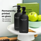 Vine Creations Black Glass Soap Dispenser Set, Dish Soap and Hand Soap Dispenser Set with Stainless Steel Pump, 16 oz Glass Dispensers for Kitchen Bathroom Decor (Matte Black Bottle/Matte Black Pump)