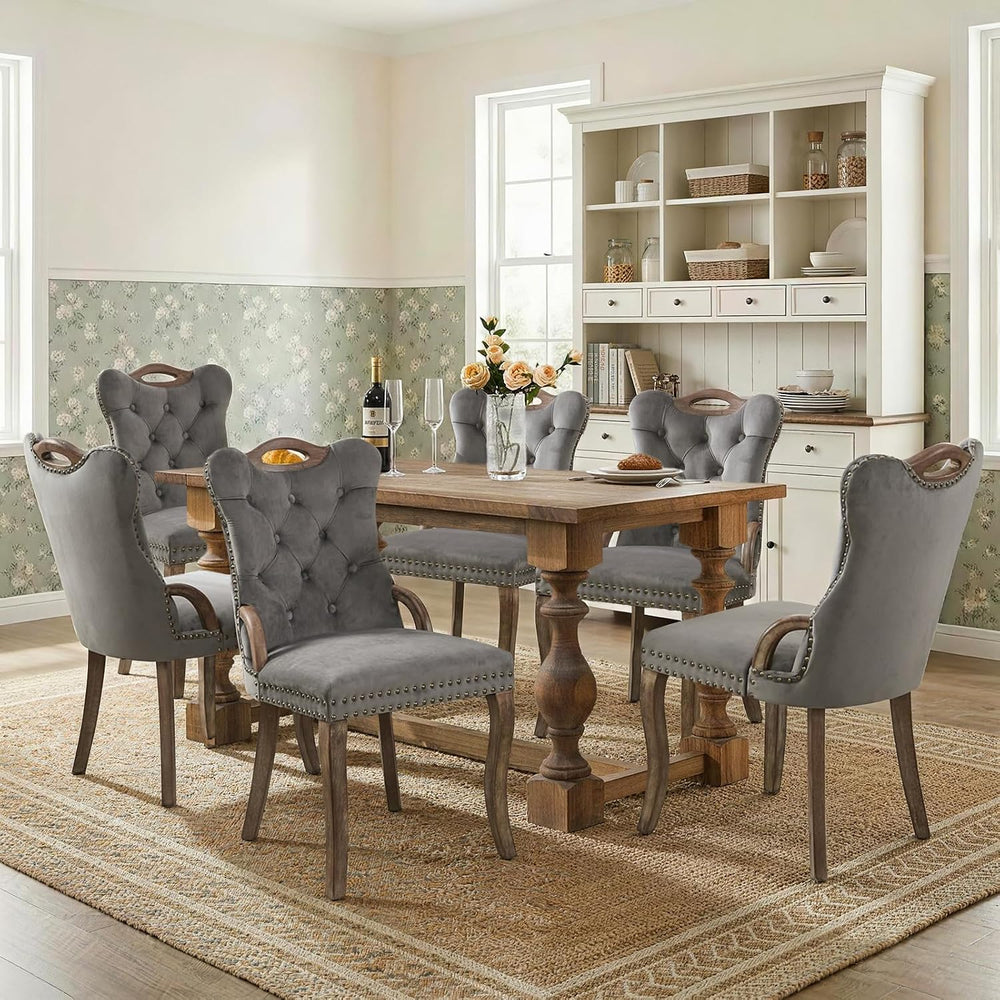 SoarFlash Velvet Dining Chair Set of 6, Solid Wood Handles, Upholstered Tufte...