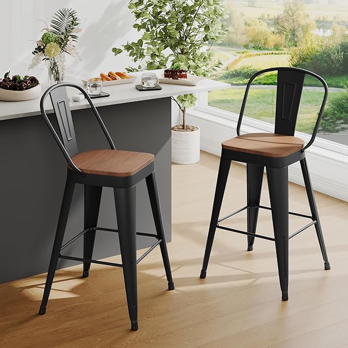 Andeworld Metal Bar Stools Set of 2, 24 inch Counter Height Barstools with Ba...