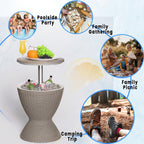 EasyUp Outdoor Cooler Bar Table – 8 Gallon Outdoor Patio Cooler Table with Drain Plug, Adjustable Height Rattan-Style Resin Cool Bar for Poolside, Deck, BBQ & Parties (Grey)