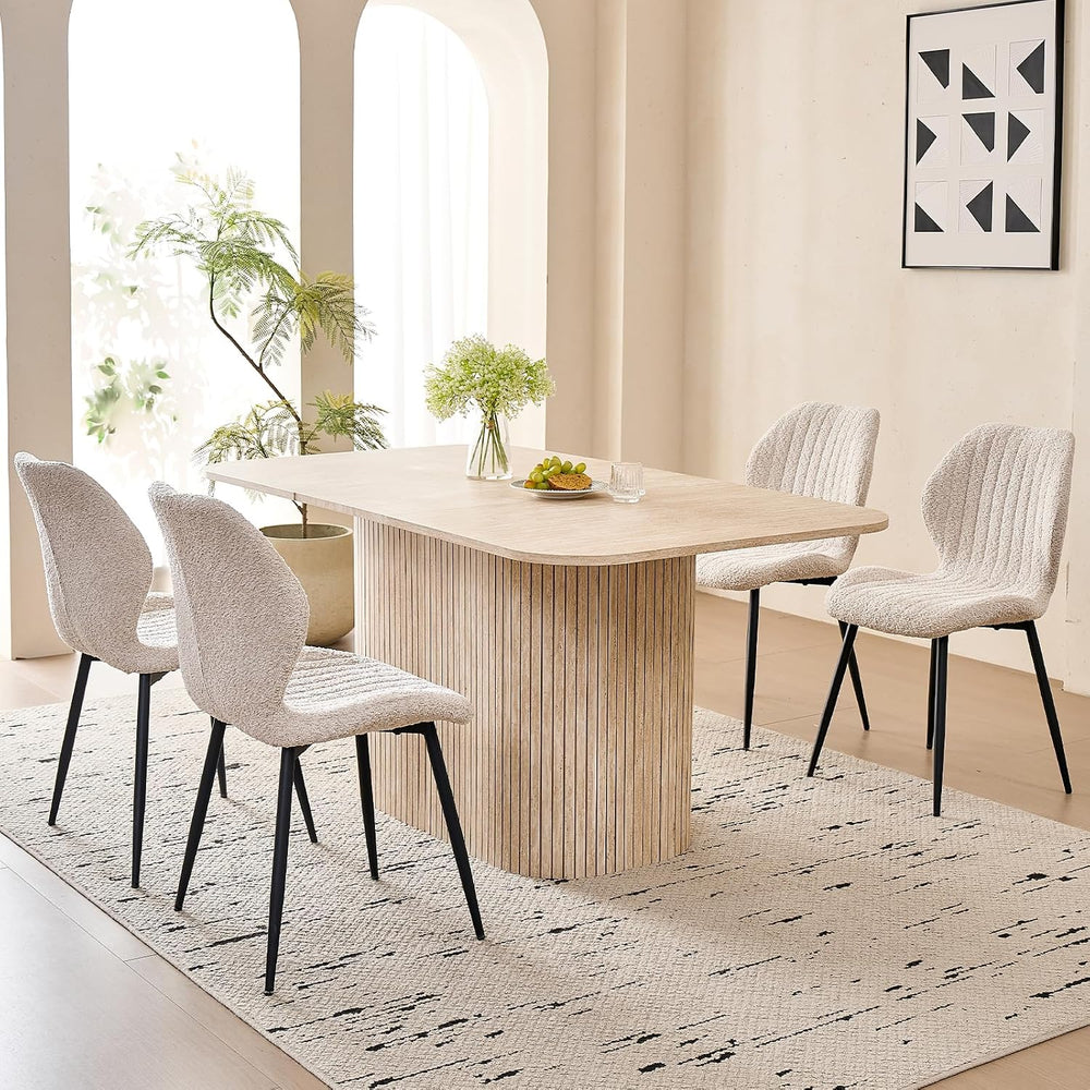 63" Large Dining Table for 4 6, [Rounded Corners] [Grooved Pedestal Base...