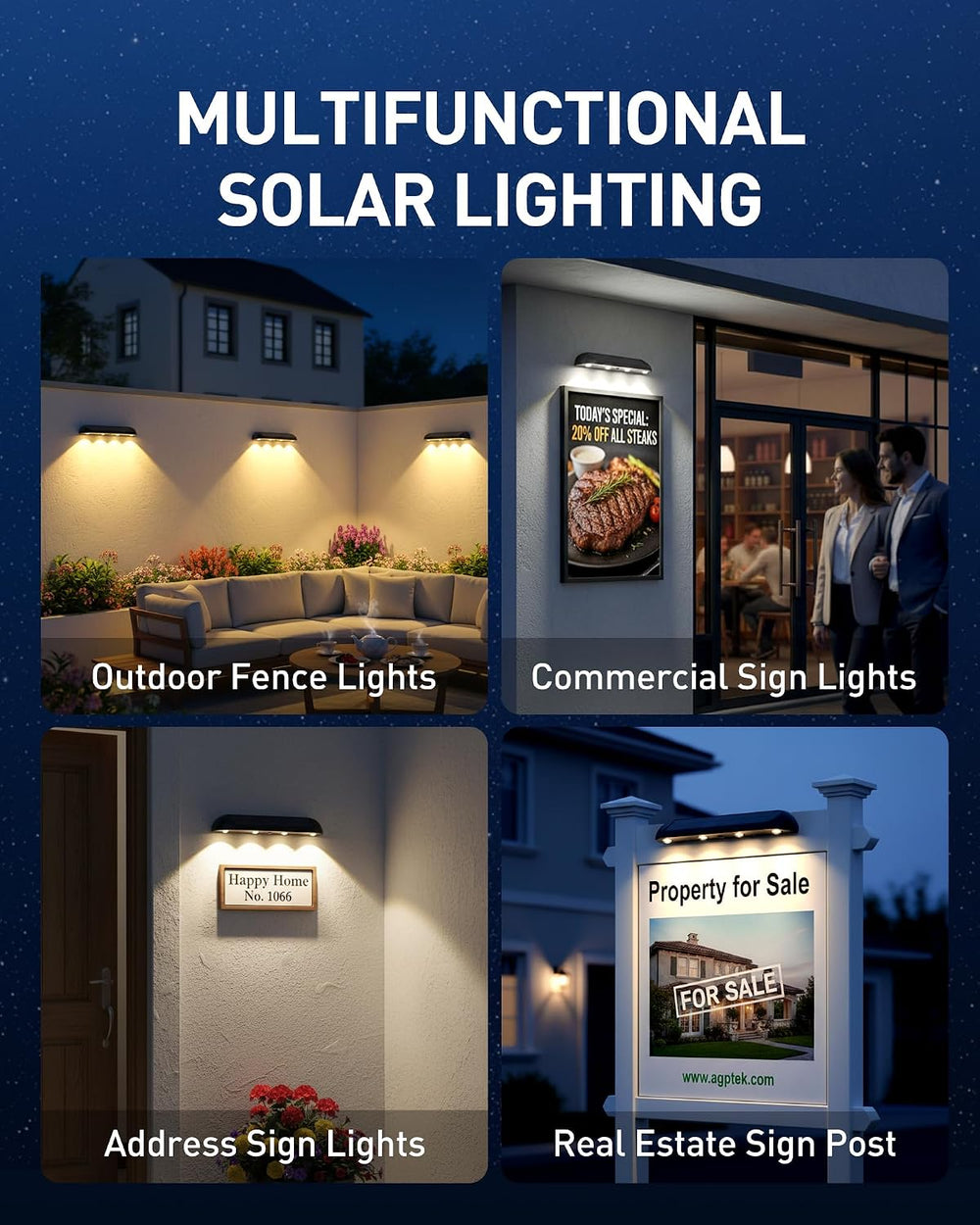 AGPTEK Solar Address Sign Light with 3 Color Temps (3000K/6000K) 2 Pack