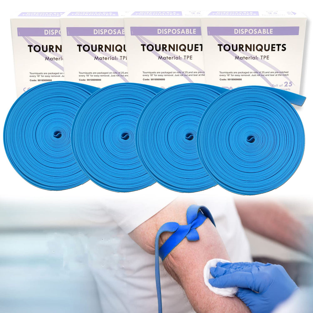 Med Tourniquet Disposable, Latex Free, TPE, 18 Inch Long, 4 Rolls of 100 pcs,...