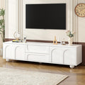Ball & Cast 70" Modern TV Stand for TVs up to 75", Cream Media Console with Arched Push-to-Open Doors,2 Cabinets & 2 Drawers, 5 Iron Round Legs,Entertainment Center for Living Room,Bedroom,White