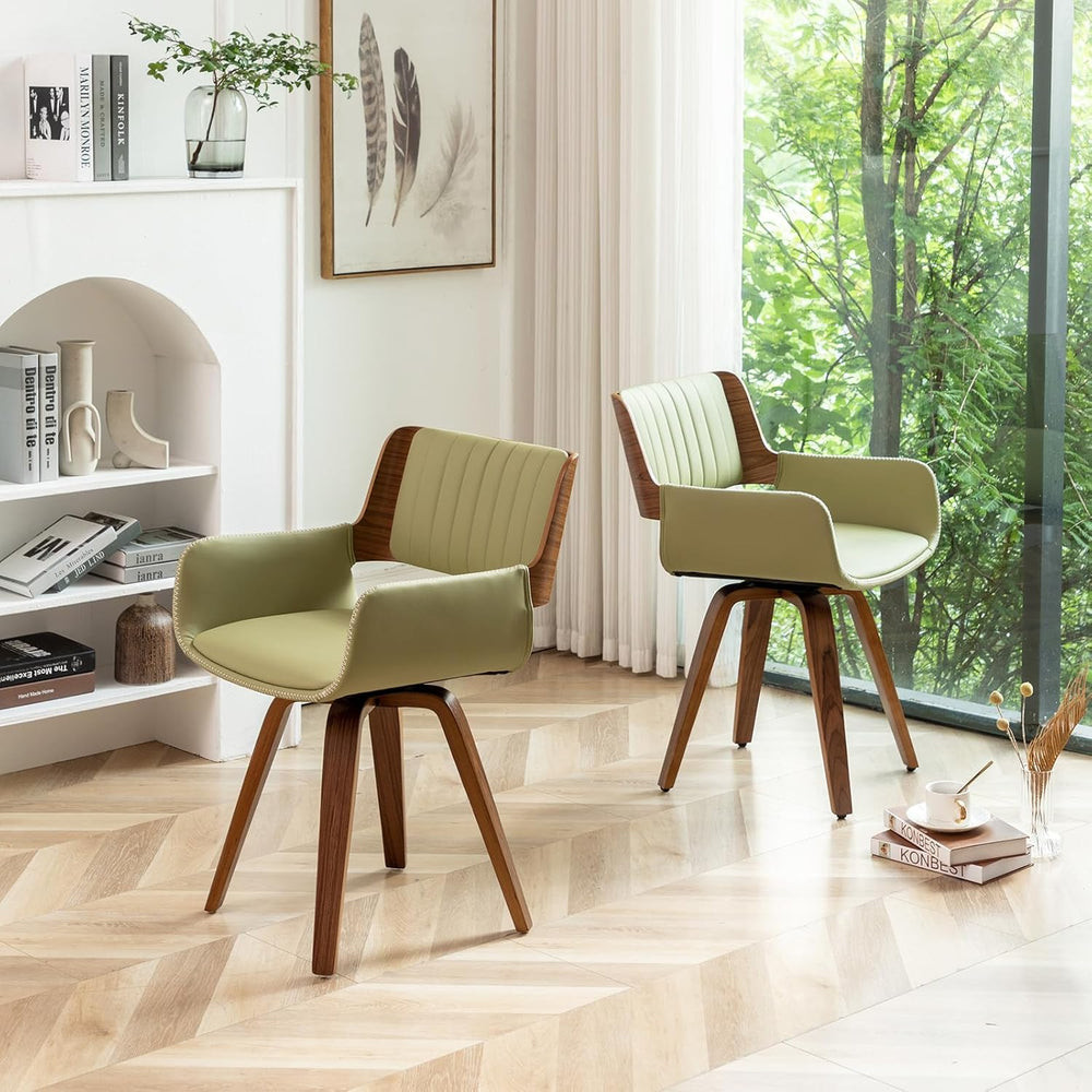 LUNLING Swivel Accent Faux Leather Dining Chairs Set of 2 Mid Century Modern ...