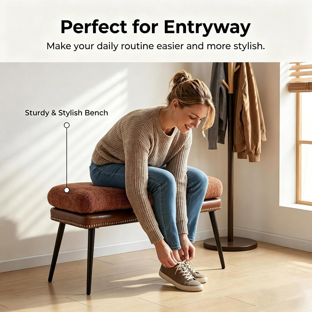Forteek 32" Retro Upholstered Entryway Bench, Shoe Bench with Cushion | ...