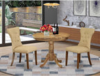 East West Furniture ANGA3-ANA-03 3 Piece Dining Table Set for Small Spaces Contains a Round Kitchen Table with Pedestal and 2 Brown Linen Fabric Parsons Chairs, 36x36 Inch, Natural