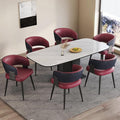 Modern Dining Chairs Set of 6, Upholstered Faux Leather Kitchen Side Chairs with Curved Open Back, Easy Assembly for Dining Room, Restaurant, Cafe, Magenta