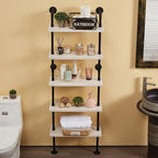 Pipe Shelves, 5 Tier Industrial Ladder Bookcase, Wall Mounted Metal Wood Rustic Bookshelf (White, 5 Tier - 10" D x 24" W x 70" H)